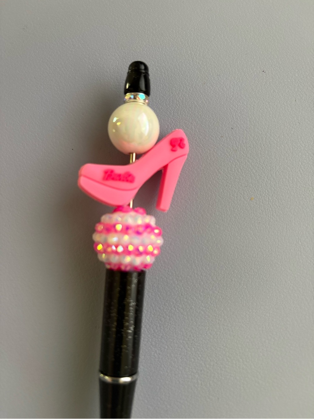 Hand Crafted Barbie High Heel Pen - Black Sparkle Pen